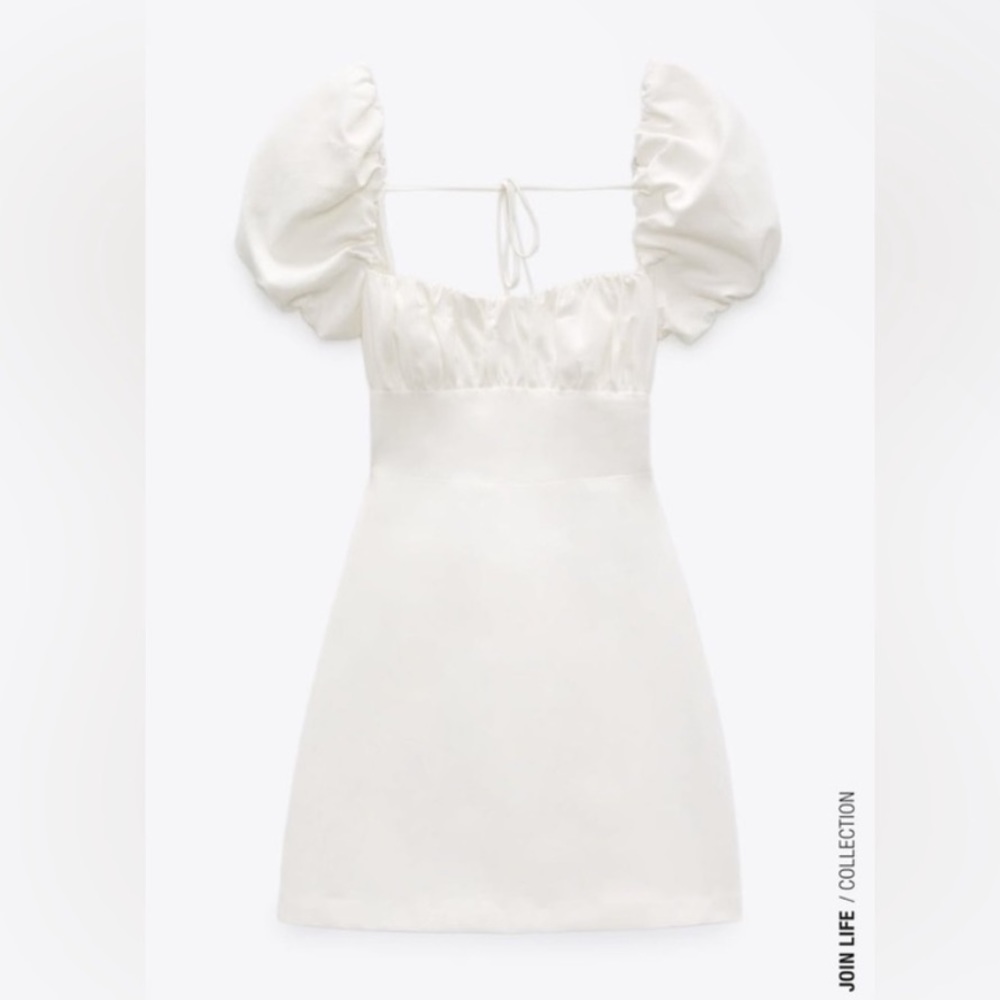 VIRAL ZARA Oyster White Linen Blend Mini Dress Open Back 🦪 xs